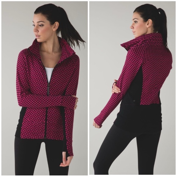 lululemon athletica Tops - lululemon Black Pink Berry Geo Checkered Print Radiant Zip Up Rumble Jacket